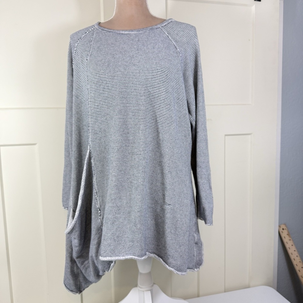 Calvin Klein Womens OX Asymmetrical Sweater Rolled Hem Pocket Nautical Beach